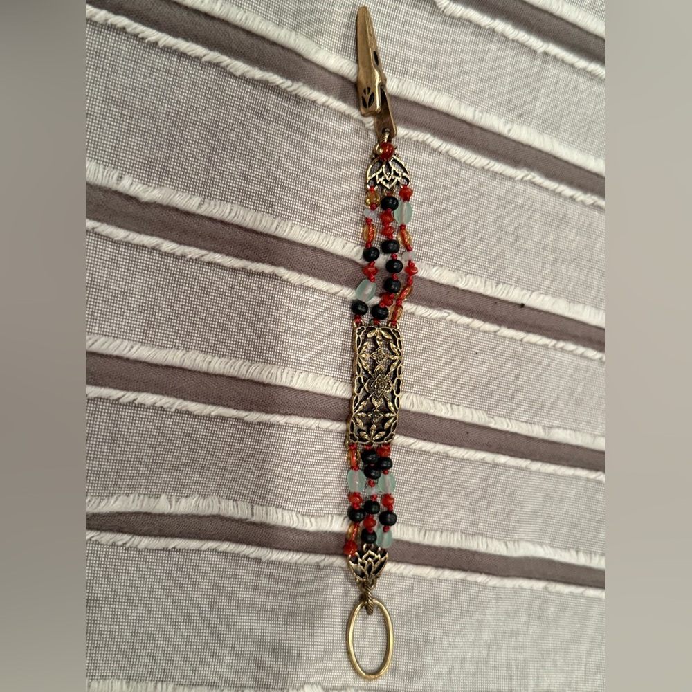 Vintage Lucky Brand Red and Black Beaded Bracelet